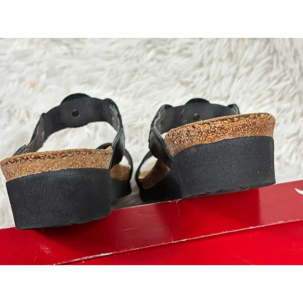 Naot Sandals Womens Size 7 EU 38 Black Leather Rhinestone Cork Wedge Slide